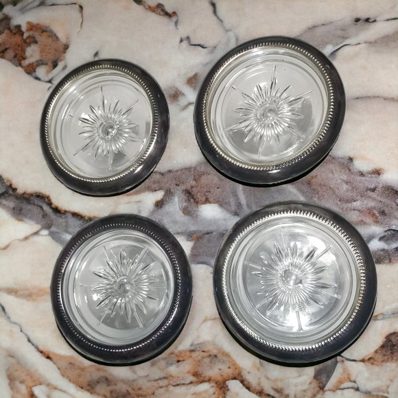 Unique Italian Genuine Crystal Silverplated Coaster by Leonard Set of-4 - Picture 2 of 6